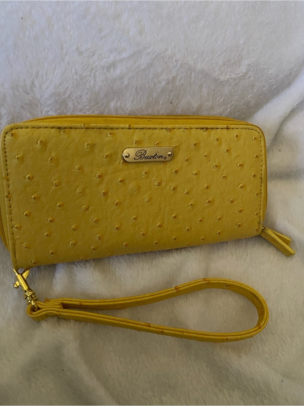 Buxton Yellow Ostrich-Embossed Zip Wristlet